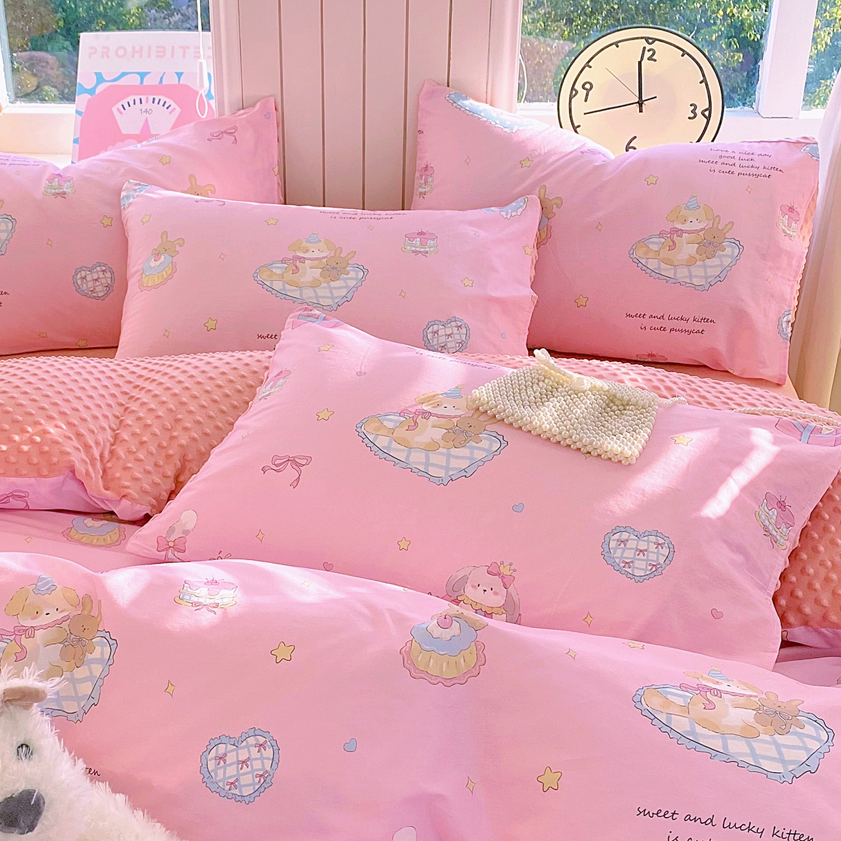 91家纺网 家纺一手货源 找家纺 金鑫汇家纺 2025新款全棉豆豆绒系列单枕套-棉加绒系列 棉加豆豆绒-祈愿萌宠粉