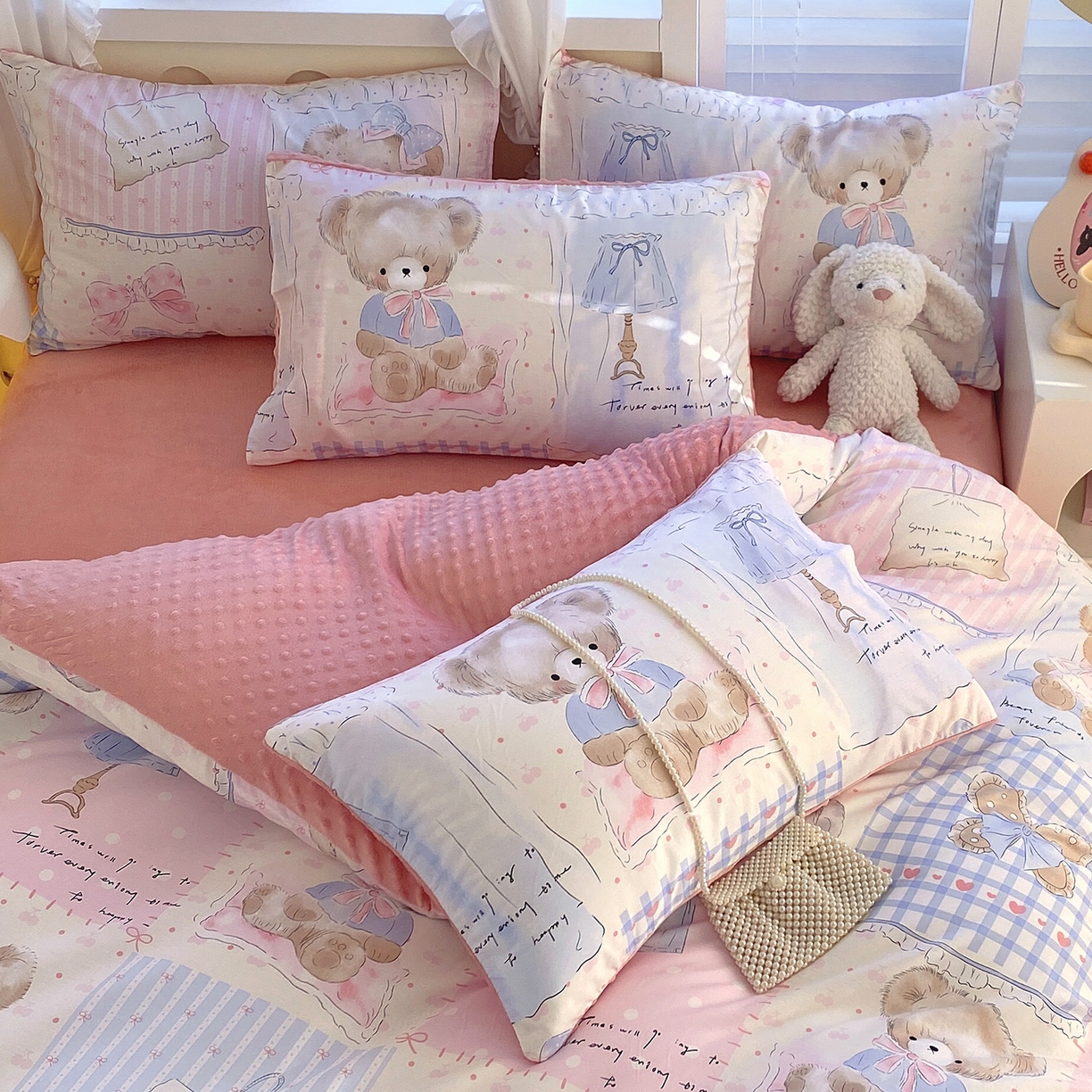 91家纺网 家纺一手货源 找家纺 金鑫汇家纺 2025新款全棉豆豆绒系列单枕套-棉加绒系列 棉加豆豆绒-熊熊精灵