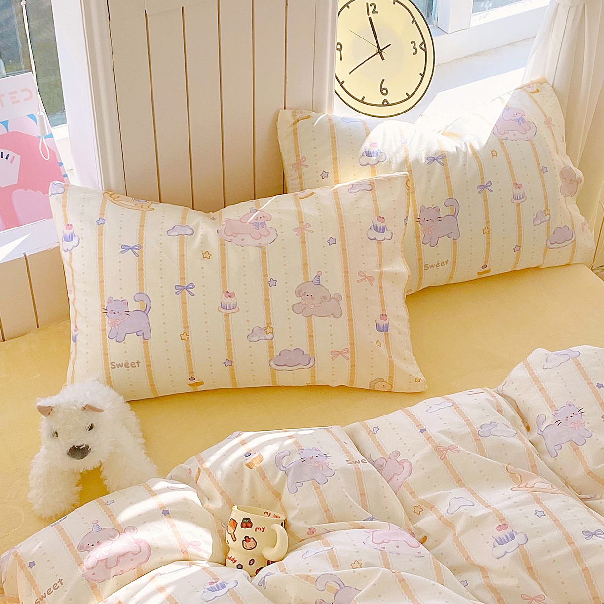 91家纺网 家纺一手货源 找家纺 金鑫汇家纺 2025新款全棉豆豆绒系列单枕套-棉加绒系列 棉加豆豆绒-甜梦园黄