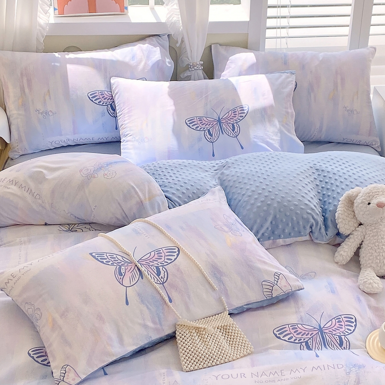 91家纺网 家纺一手货源 找家纺 金鑫汇家纺 2025新款全棉豆豆绒系列单枕套-棉加绒系列 棉加豆豆绒-梦蝶