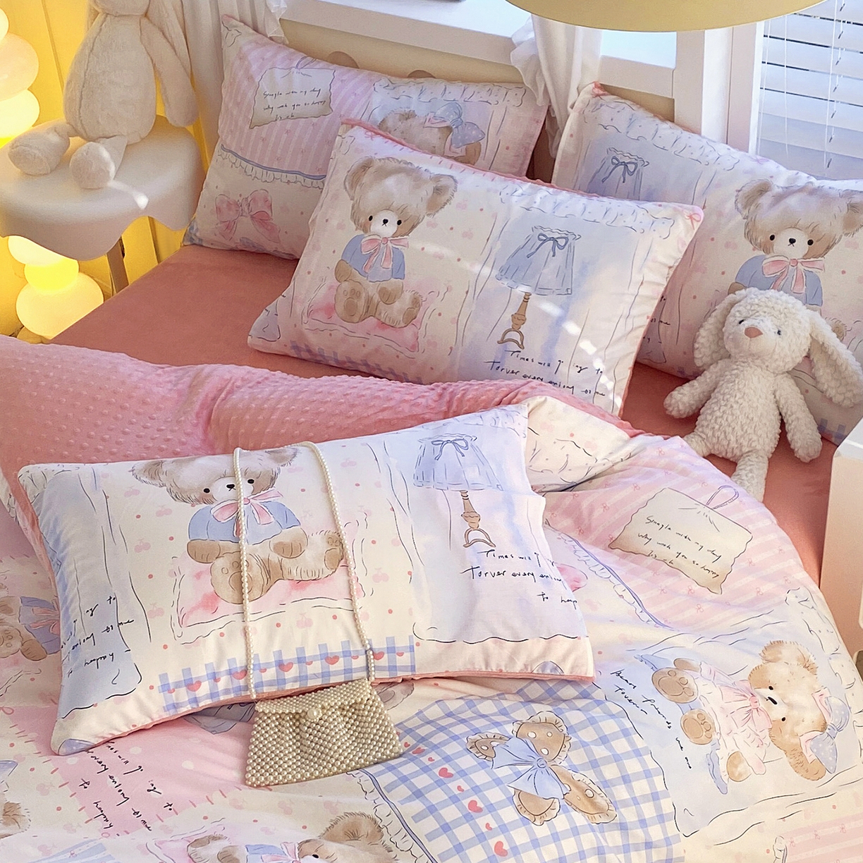 91家纺网 家纺一手货源 找家纺 金鑫汇家纺 2025新款全棉豆豆绒系列单枕套-棉加绒系列 棉加豆豆绒-熊熊精灵