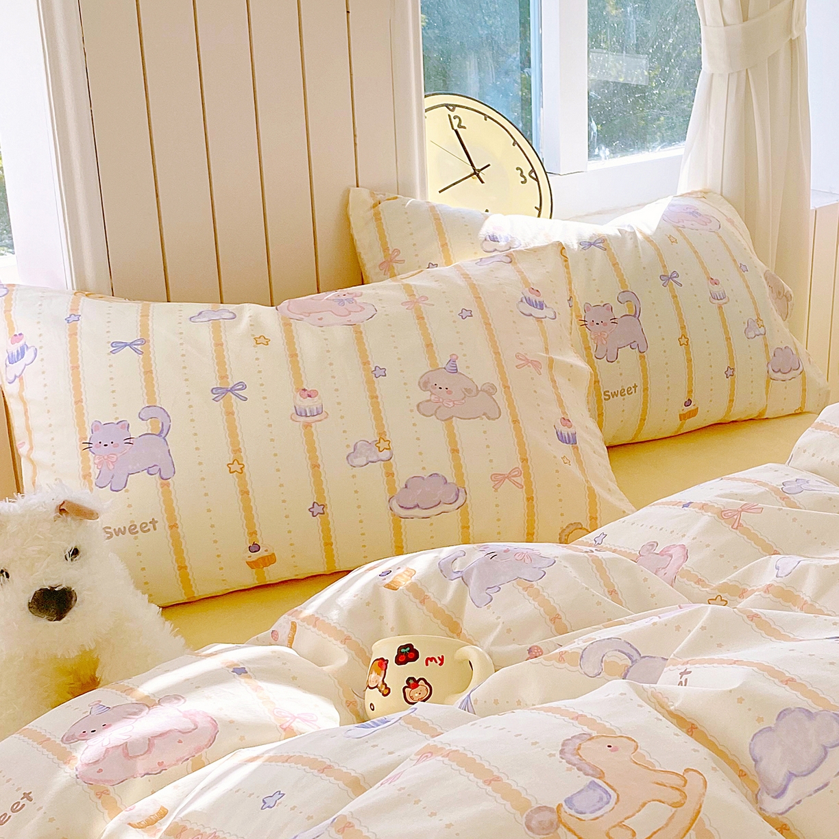 91家纺网 家纺一手货源 找家纺 金鑫汇家纺 2025新款全棉豆豆绒系列单枕套-棉加绒系列 棉加豆豆绒-甜梦园黄