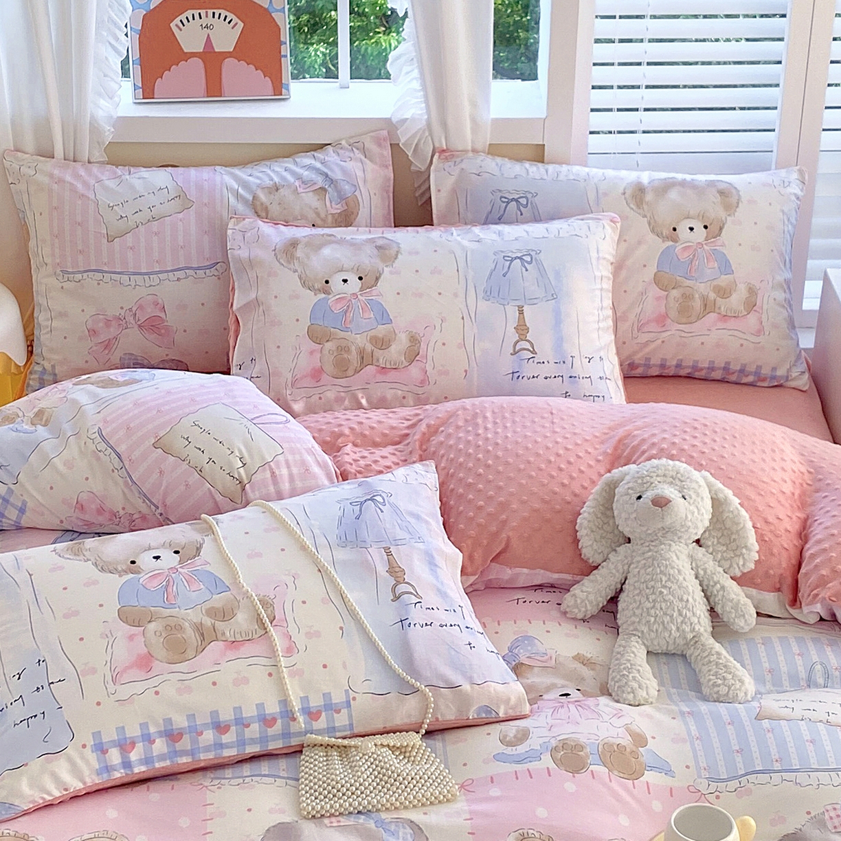 91家纺网 家纺一手货源 找家纺 金鑫汇家纺 2025新款全棉豆豆绒系列单枕套-棉加绒系列 棉加豆豆绒-熊熊精灵