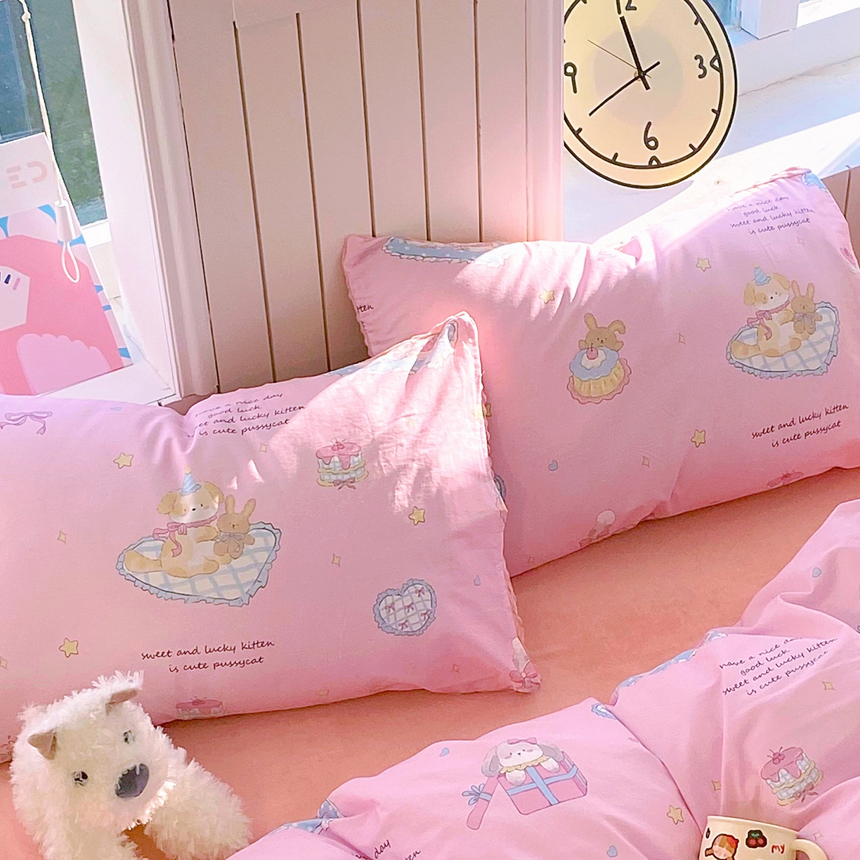 91家纺网 家纺一手货源 找家纺 金鑫汇家纺 2025新款全棉豆豆绒系列单枕套-棉加绒系列 棉加豆豆绒-祈愿萌宠粉