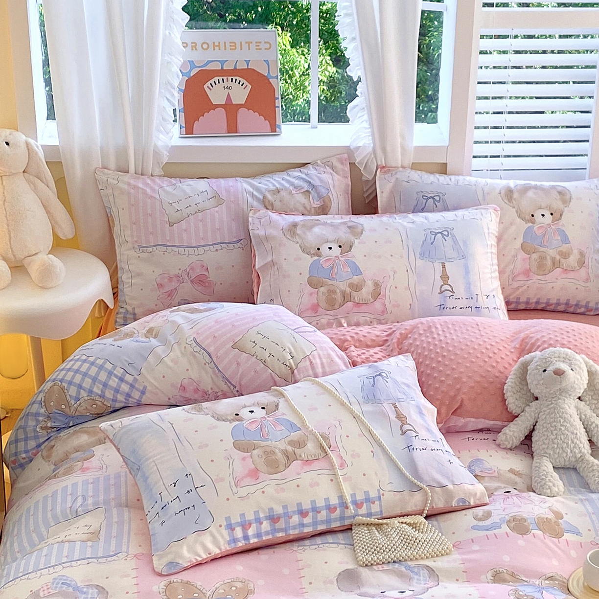 91家纺网 家纺一手货源 找家纺 金鑫汇家纺 2025新款全棉豆豆绒系列单枕套-棉加绒系列 棉加豆豆绒-熊熊精灵