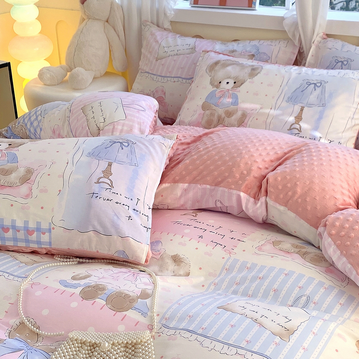 91家纺网 家纺一手货源 找家纺 金鑫汇家纺 2025新款全棉豆豆绒系列单枕套-棉加绒系列 棉加豆豆绒-熊熊精灵