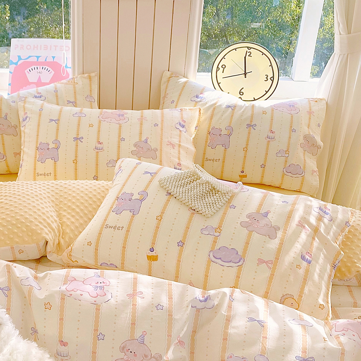 91家纺网 家纺一手货源 找家纺 金鑫汇家纺 2025新款全棉豆豆绒系列单枕套-棉加绒系列 棉加豆豆绒-甜梦园黄