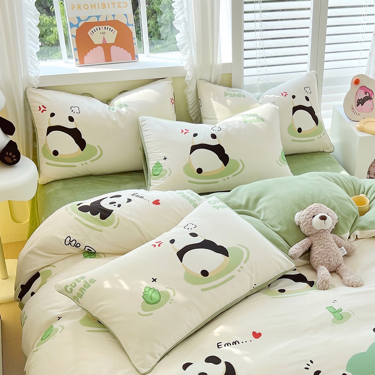 91家纺网 家纺一手货源 找家纺 金鑫汇家纺 2025新款全棉豆豆绒系列单枕套-棉加绒系列 棉加绒-熊猫乐园