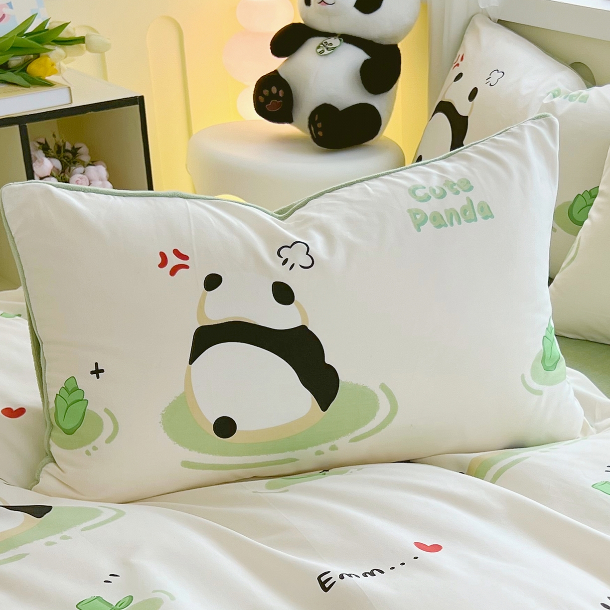 91家纺网 家纺一手货源 找家纺 金鑫汇家纺 2025新款全棉豆豆绒系列单枕套-棉加绒系列 棉加绒-熊猫乐园