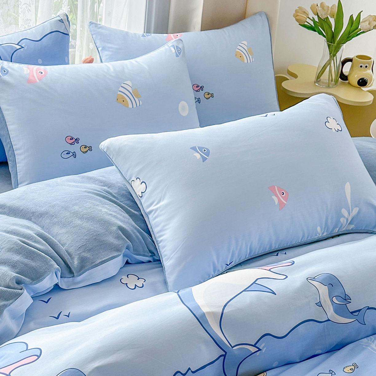 91家纺网 家纺一手货源 找家纺 金鑫汇家纺 2025新款全棉豆豆绒系列单枕套-棉加绒系列 棉加绒-海洋世界