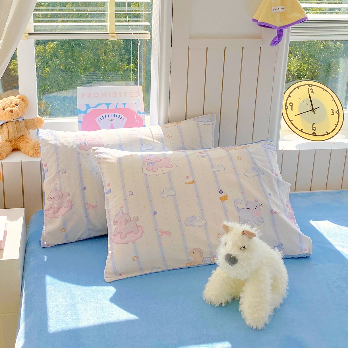 91家纺网 家纺一手货源 找家纺 金鑫汇家纺 2025新款全棉豆豆绒系列单枕套-棉加绒系列 棉加豆豆绒-甜梦园蓝