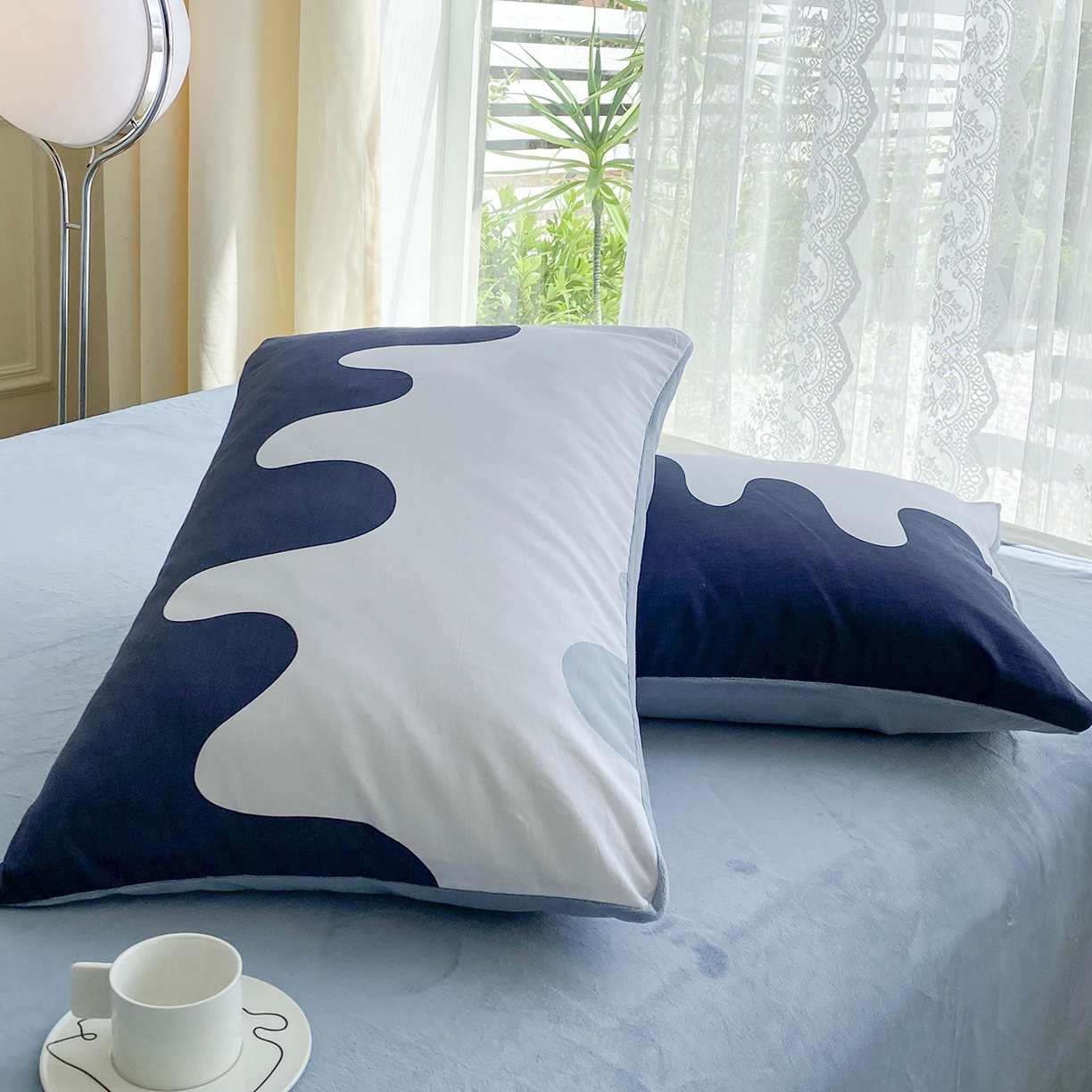 91家纺网 家纺一手货源 找家纺 金鑫汇家纺 2025新款全棉豆豆绒系列单枕套-棉加绒系列 棉加绒-奶油蓝