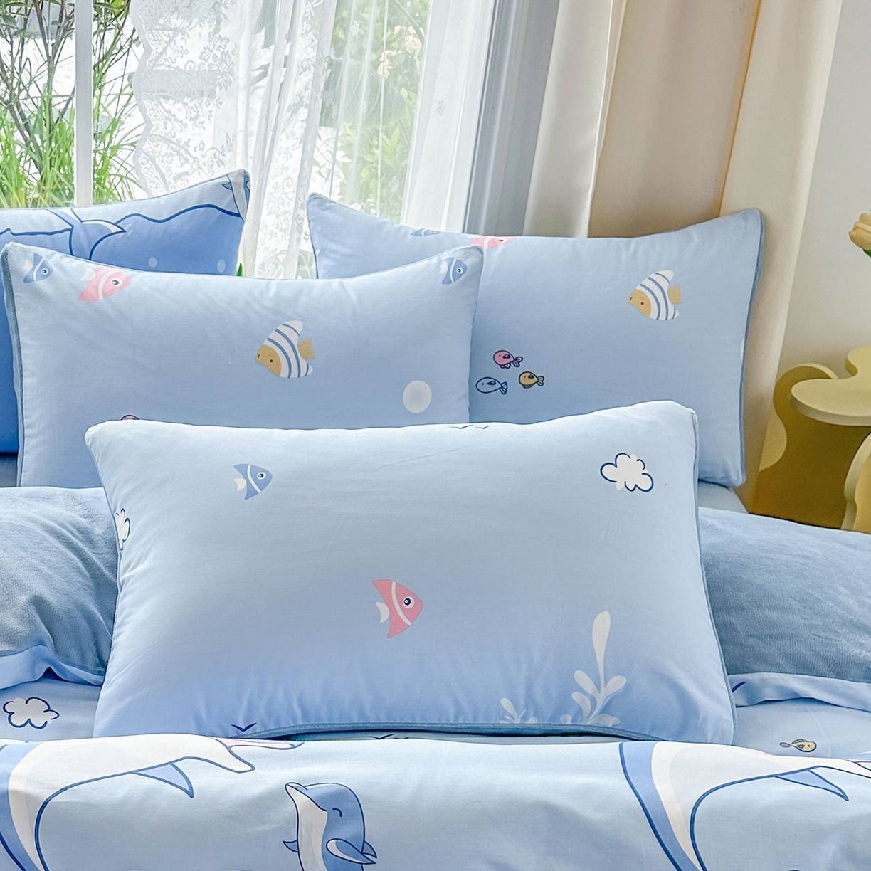 91家纺网 家纺一手货源 找家纺 金鑫汇家纺 2025新款全棉豆豆绒系列单枕套-棉加绒系列 棉加绒-海洋世界