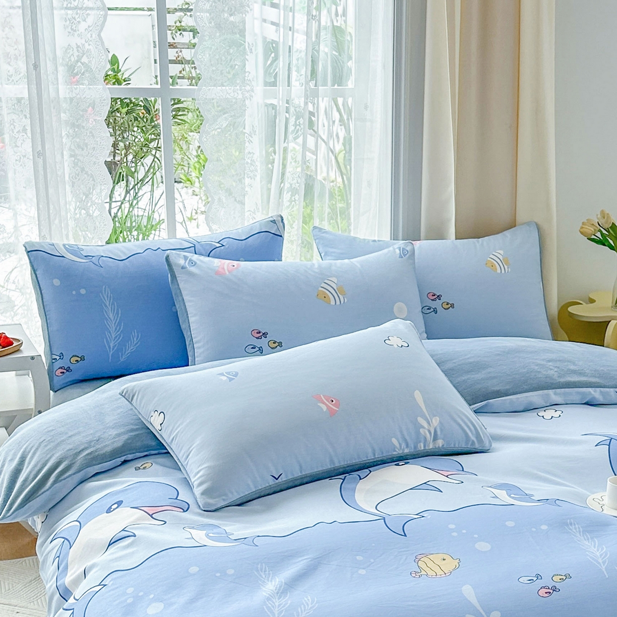 91家纺网 家纺一手货源 找家纺 金鑫汇家纺 2025新款全棉豆豆绒系列单枕套-棉加绒系列 棉加绒-海洋世界