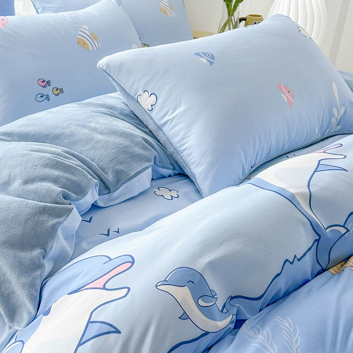 91家纺网 家纺一手货源 找家纺 金鑫汇家纺 2025新款全棉豆豆绒系列单枕套-棉加绒系列 棉加绒-海洋世界