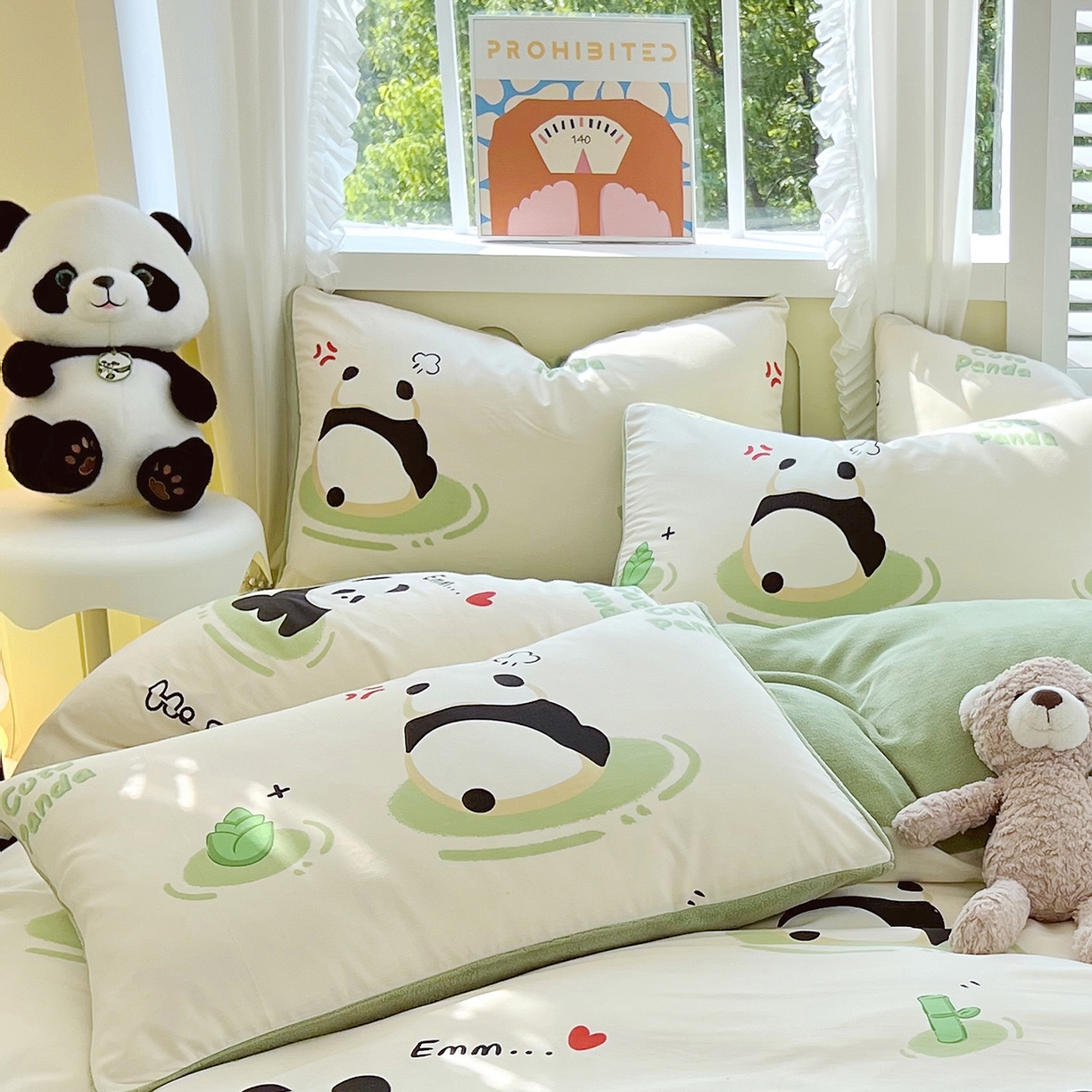 91家纺网 家纺一手货源 找家纺 金鑫汇家纺 2025新款全棉豆豆绒系列单枕套-棉加绒系列 棉加绒-熊猫乐园