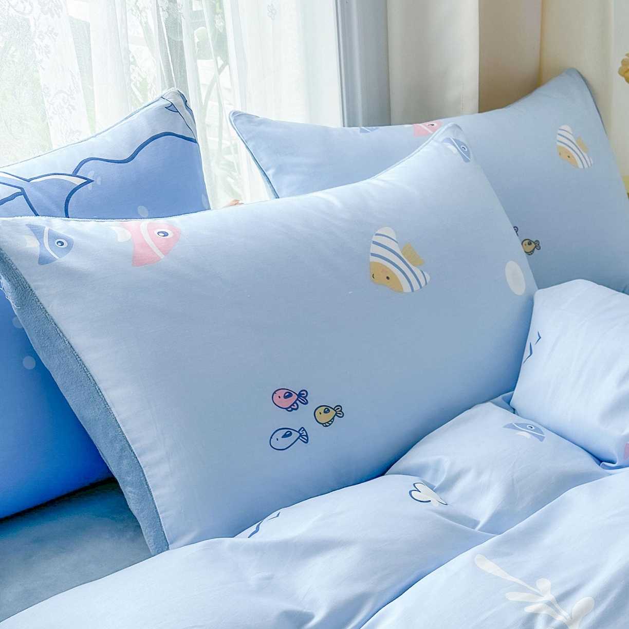 91家纺网 家纺一手货源 找家纺 金鑫汇家纺 2025新款全棉豆豆绒系列单枕套-棉加绒系列 棉加绒-海洋世界