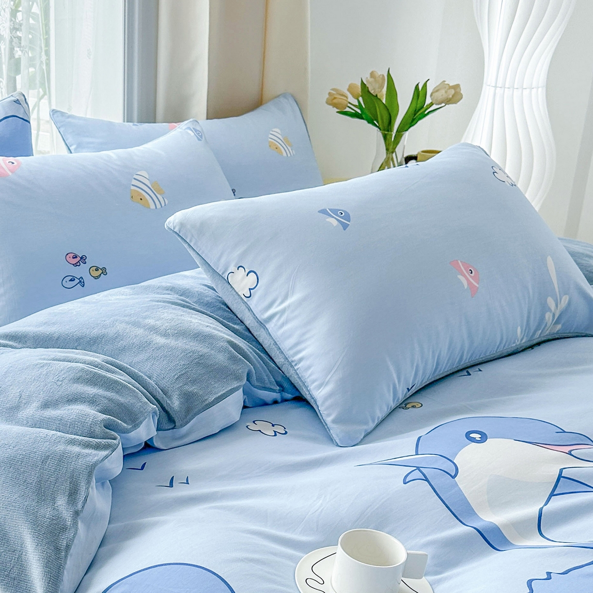 91家纺网 家纺一手货源 找家纺 金鑫汇家纺 2025新款全棉豆豆绒系列单枕套-棉加绒系列 棉加绒-海洋世界