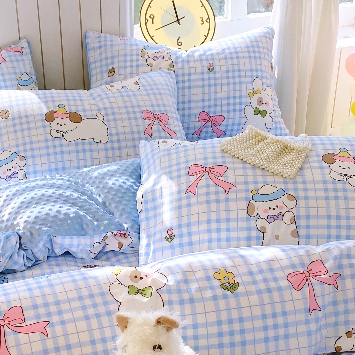 91家纺网 家纺一手货源 找家纺 金鑫汇家纺 2025新款全棉豆豆绒系列单枕套-棉加绒系列 棉加豆豆绒-奶油小狗