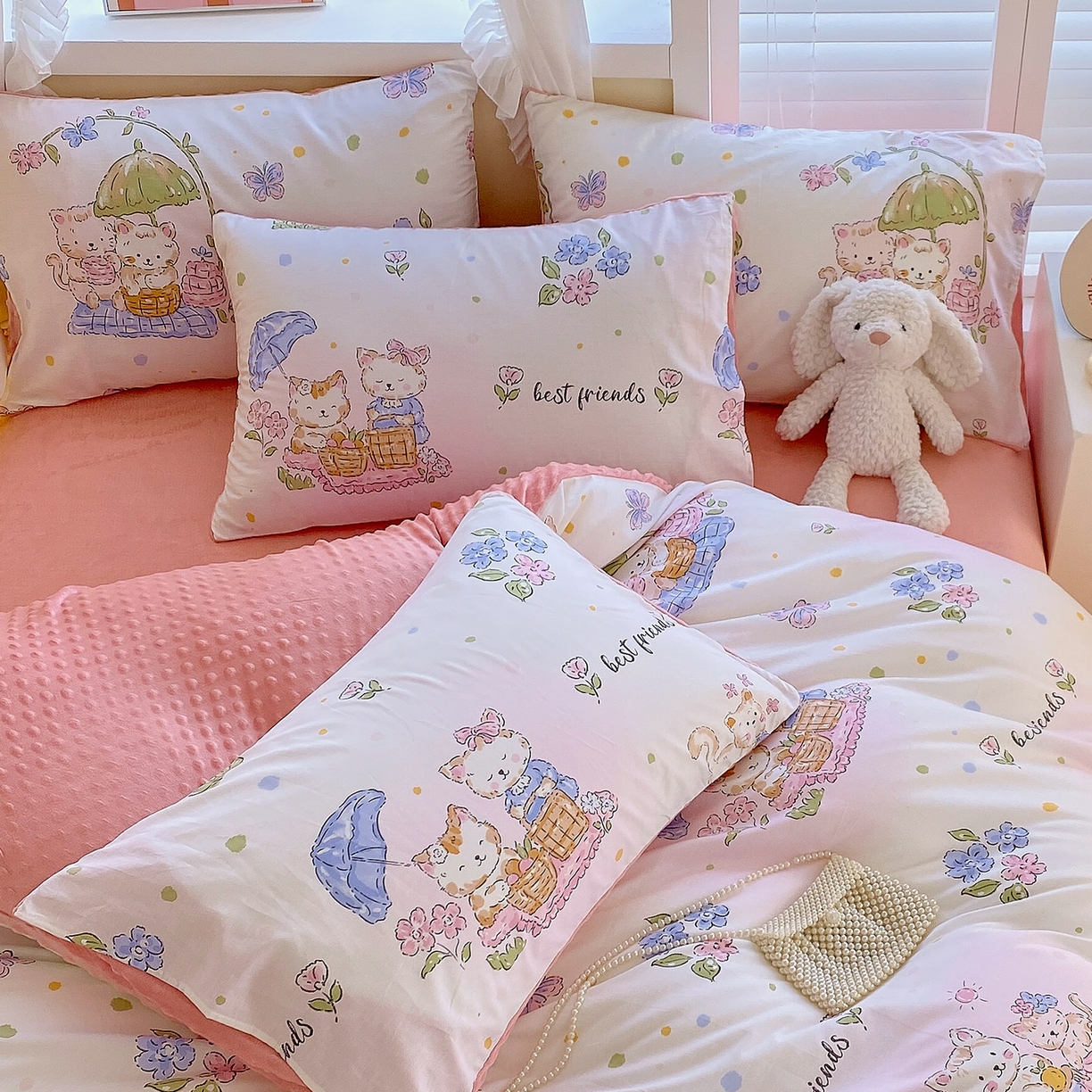 91家纺网 家纺一手货源 找家纺 金鑫汇家纺 2025新款全棉豆豆绒系列单枕套-棉加绒系列 棉加豆豆绒-喵喵日记