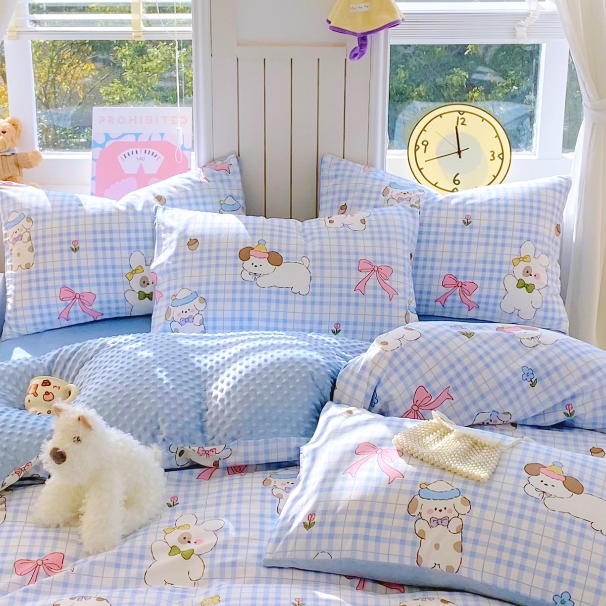 91家纺网 家纺一手货源 找家纺 金鑫汇家纺 2025新款全棉豆豆绒系列单枕套-棉加绒系列 棉加豆豆绒-奶油小狗