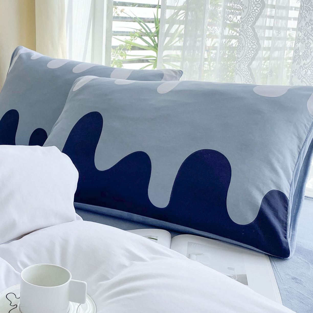 91家纺网 家纺一手货源 找家纺 金鑫汇家纺 2025新款全棉豆豆绒系列单枕套-棉加绒系列 棉加绒-奶油蓝