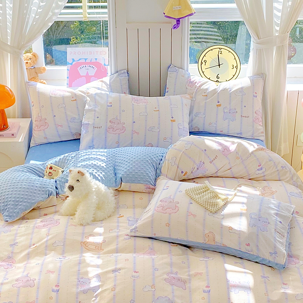 91家纺网 家纺一手货源 找家纺 金鑫汇家纺 2025新款全棉豆豆绒系列单枕套-棉加绒系列 棉加豆豆绒-甜梦园蓝