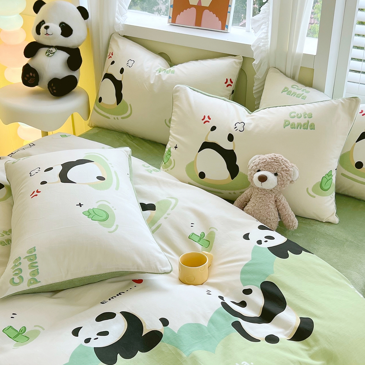 91家纺网 家纺一手货源 找家纺 金鑫汇家纺 2025新款全棉豆豆绒系列单枕套-棉加绒系列 棉加绒-熊猫乐园