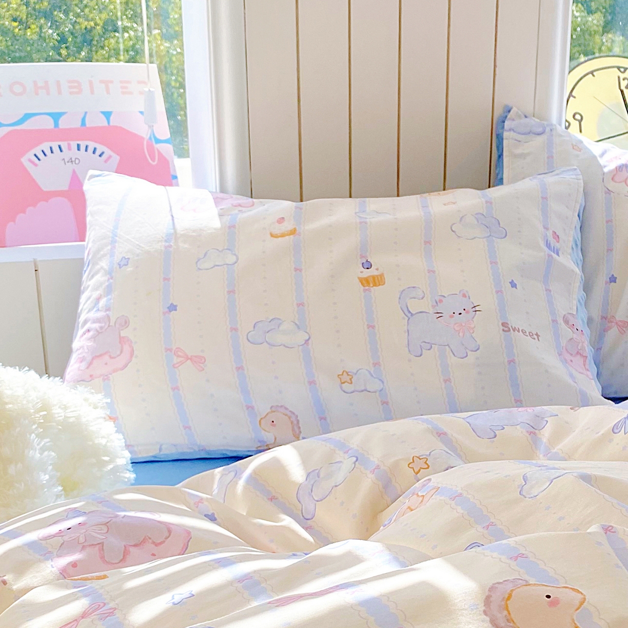 91家纺网 家纺一手货源 找家纺 金鑫汇家纺 2025新款全棉豆豆绒系列单枕套-棉加绒系列 棉加豆豆绒-甜梦园蓝