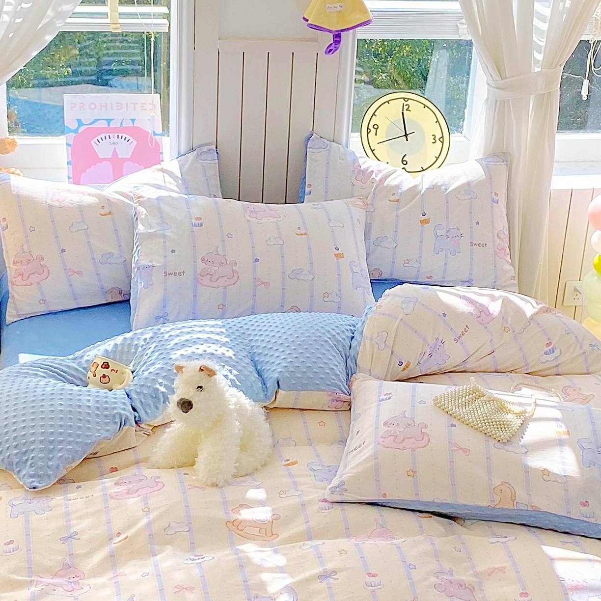 91家纺网 家纺一手货源 找家纺 金鑫汇家纺 2025新款全棉豆豆绒系列单枕套-棉加绒系列 棉加豆豆绒-甜梦园蓝