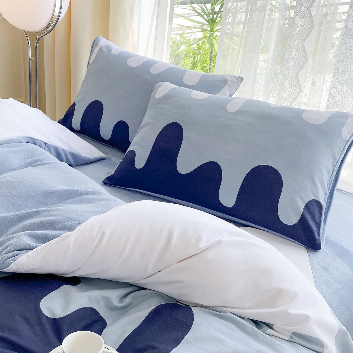 91家纺网 家纺一手货源 找家纺 金鑫汇家纺 2025新款全棉豆豆绒系列单枕套-棉加绒系列 棉加绒-奶油蓝