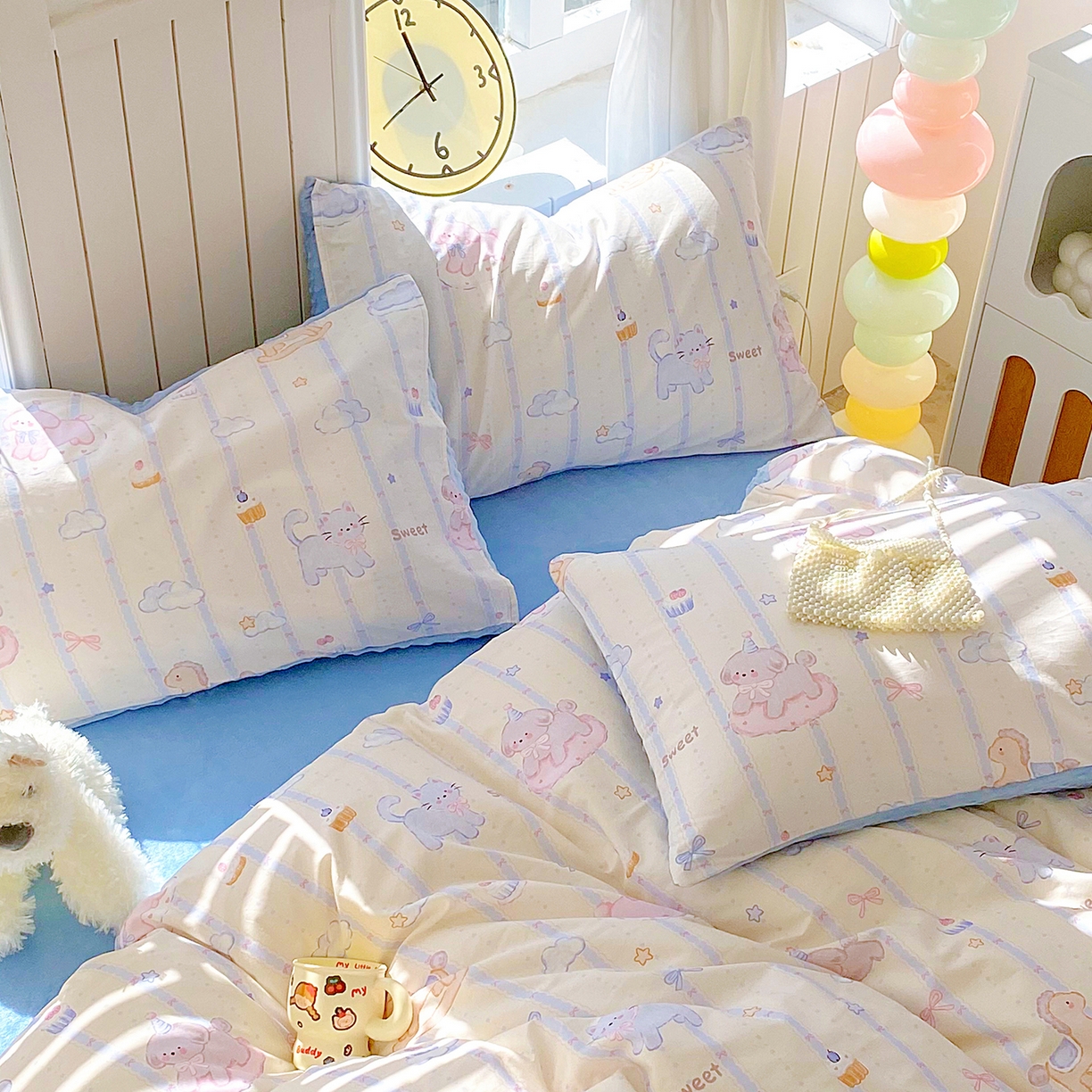 91家纺网 家纺一手货源 找家纺 金鑫汇家纺 2025新款全棉豆豆绒系列单枕套-棉加绒系列 棉加豆豆绒-甜梦园蓝