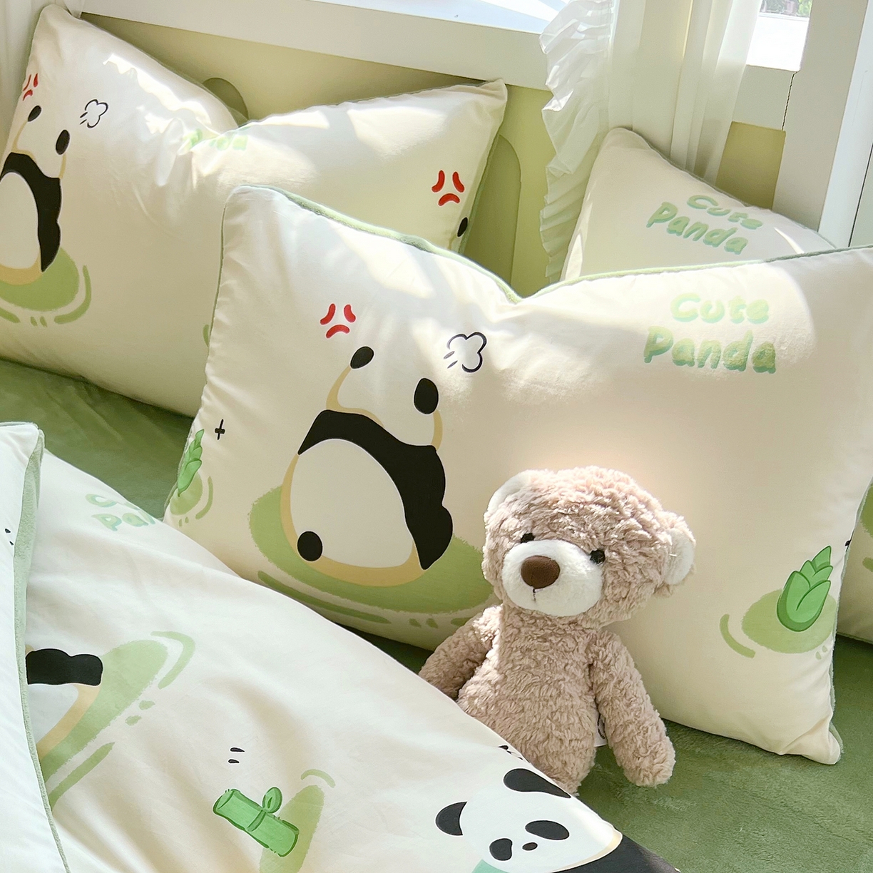 91家纺网 家纺一手货源 找家纺 金鑫汇家纺 2025新款全棉豆豆绒系列单枕套-棉加绒系列 棉加绒-熊猫乐园