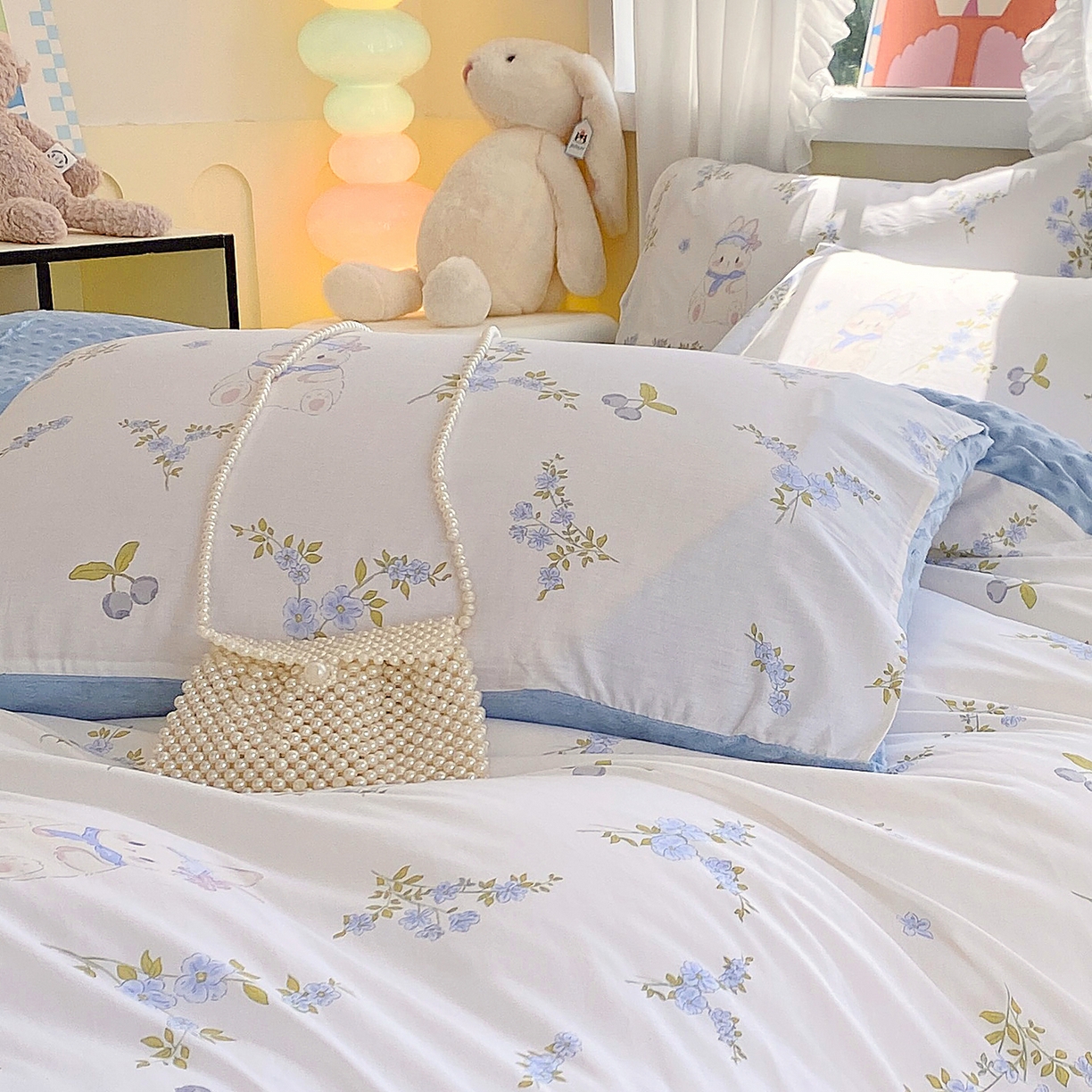 91家纺网 家纺一手货源 找家纺 金鑫汇家纺 2025新款全棉豆豆绒系列单枕套-棉加绒系列 棉加豆豆绒-花丛兔