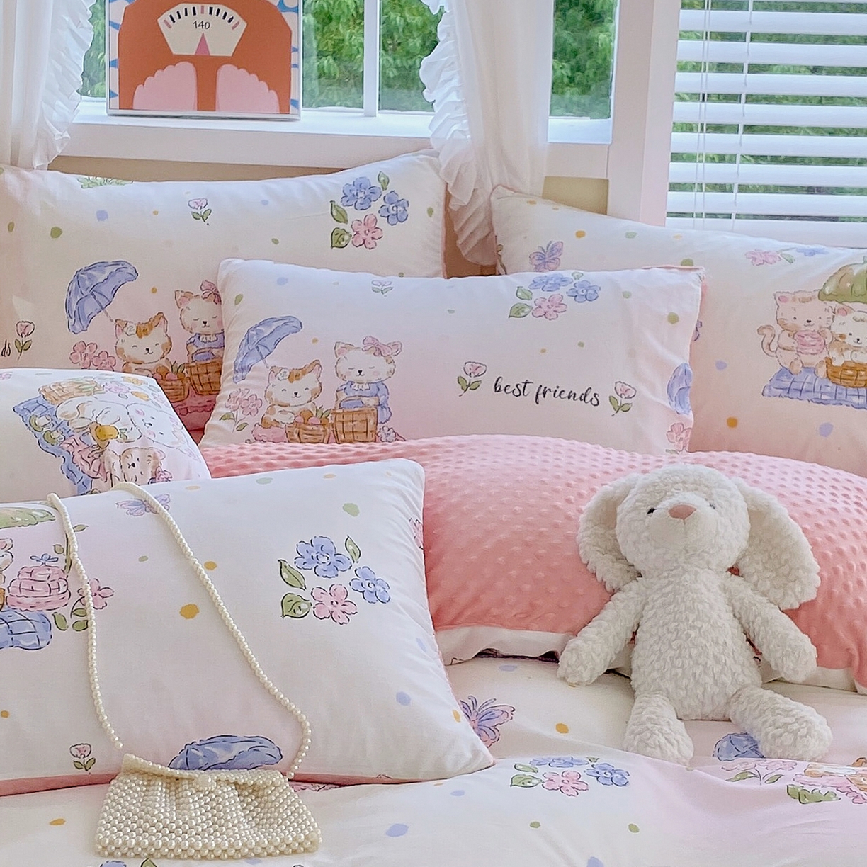 91家纺网 家纺一手货源 找家纺 金鑫汇家纺 2025新款全棉豆豆绒系列单枕套-棉加绒系列 棉加豆豆绒-喵喵日记