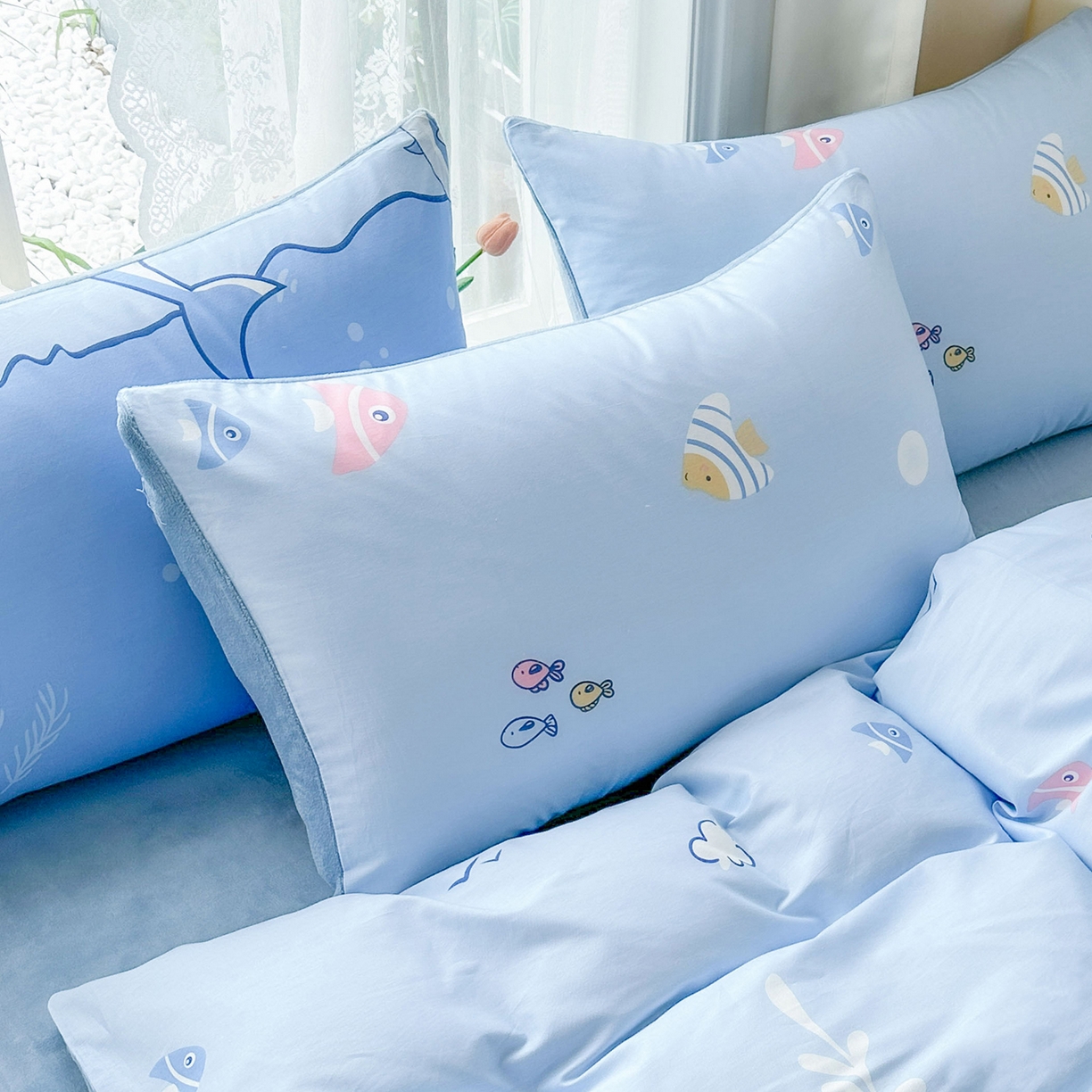 91家纺网 家纺一手货源 找家纺 金鑫汇家纺 2025新款全棉豆豆绒系列单枕套-棉加绒系列 棉加绒-海洋世界