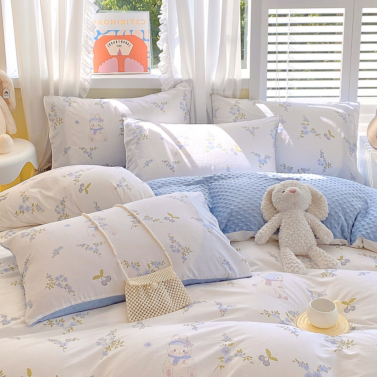 91家纺网 家纺一手货源 找家纺 金鑫汇家纺 2025新款全棉豆豆绒系列单枕套-棉加绒系列 棉加豆豆绒-花丛兔