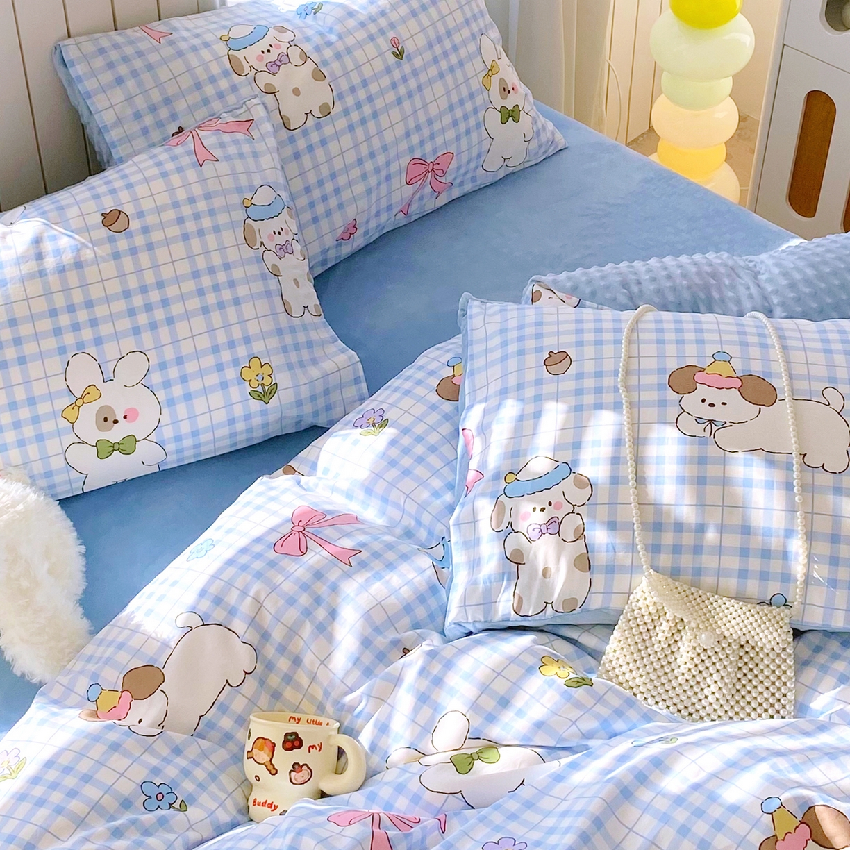 91家纺网 家纺一手货源 找家纺 金鑫汇家纺 2025新款全棉豆豆绒系列单枕套-棉加绒系列 棉加豆豆绒-奶油小狗