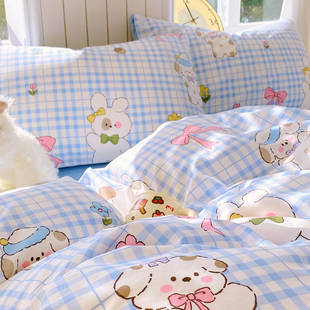 91家纺网 家纺一手货源 找家纺 金鑫汇家纺 2025新款全棉豆豆绒系列单枕套-棉加绒系列 棉加豆豆绒-奶油小狗