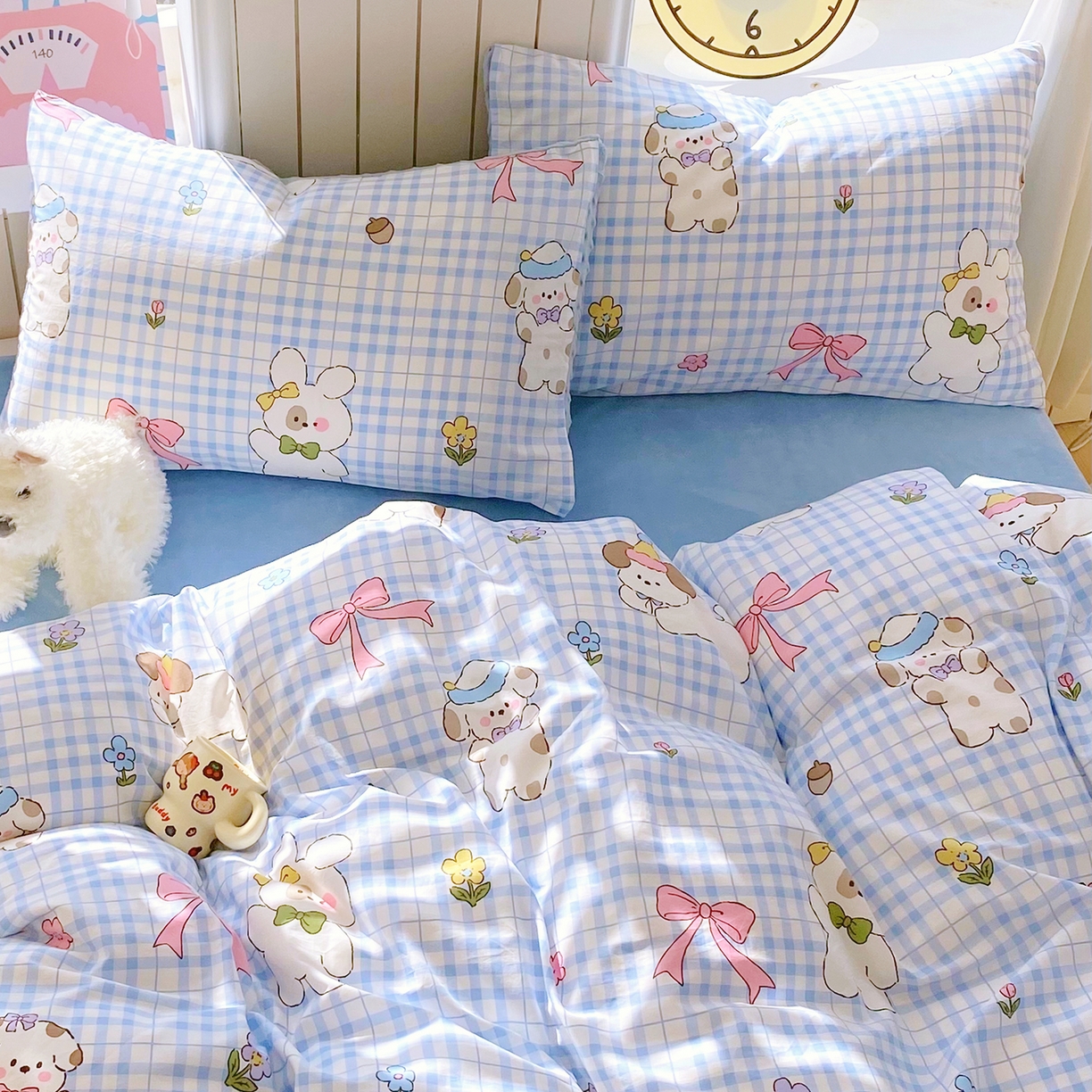 91家纺网 家纺一手货源 找家纺 金鑫汇家纺 2025新款全棉豆豆绒系列单枕套-棉加绒系列 棉加豆豆绒-奶油小狗