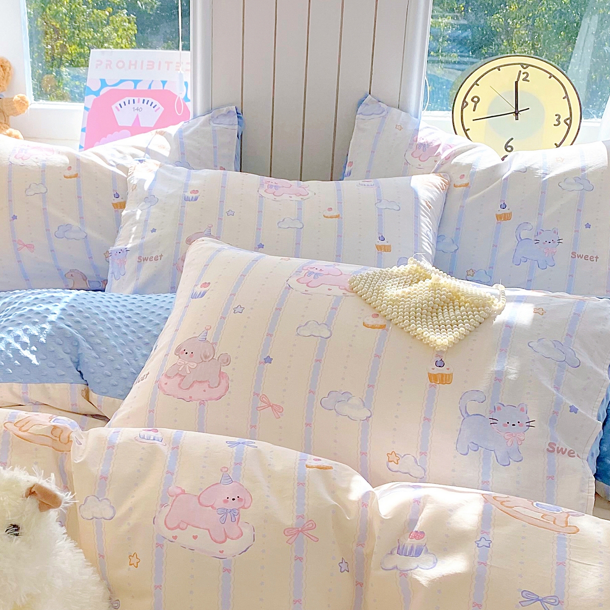 91家纺网 家纺一手货源 找家纺 金鑫汇家纺 2025新款全棉豆豆绒系列单枕套-棉加绒系列 棉加豆豆绒-甜梦园蓝