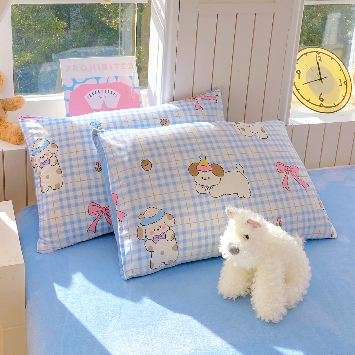 91家纺网 家纺一手货源 找家纺 金鑫汇家纺 2025新款全棉豆豆绒系列单枕套-棉加绒系列 棉加豆豆绒-奶油小狗