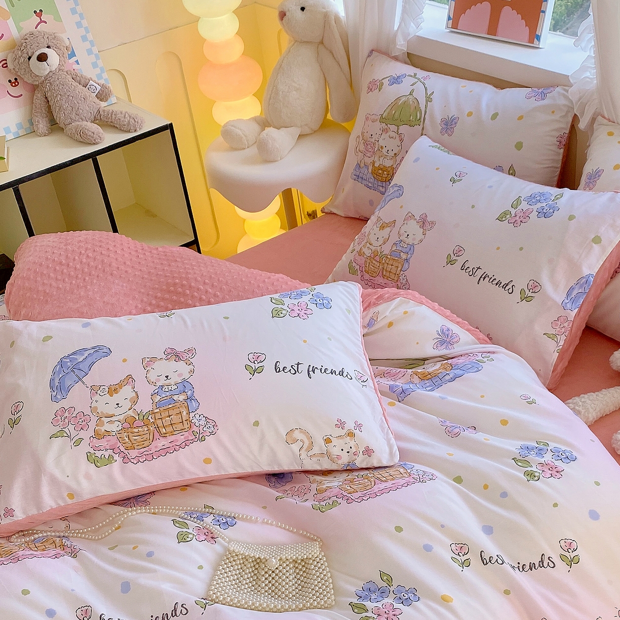 91家纺网 家纺一手货源 找家纺 金鑫汇家纺 2025新款全棉豆豆绒系列单枕套-棉加绒系列 棉加豆豆绒-喵喵日记