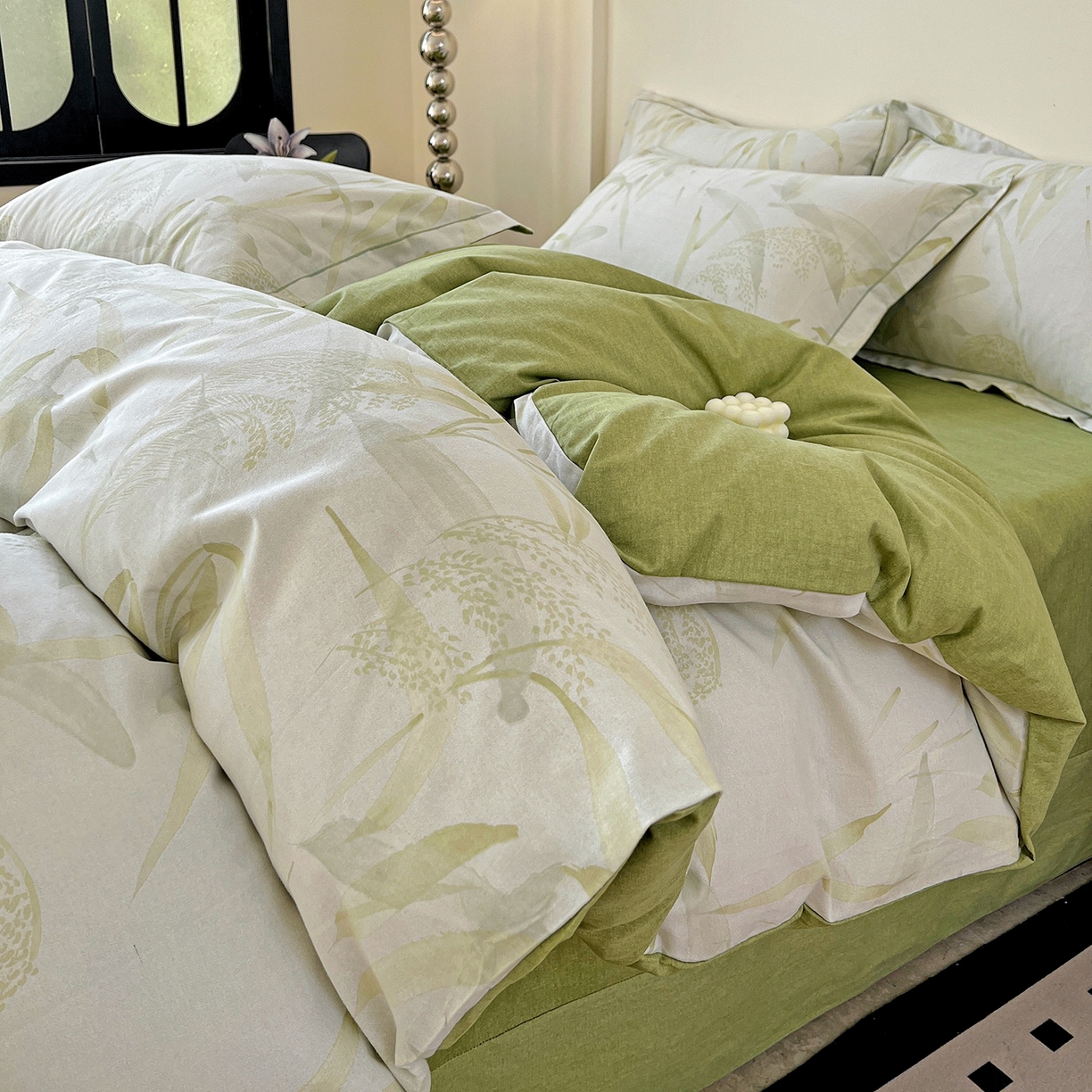 91家纺网 家纺一手货源 找家纺 亿梵家居 2026新款全棉纯棉磨毛四件套 半城烟沙-绿