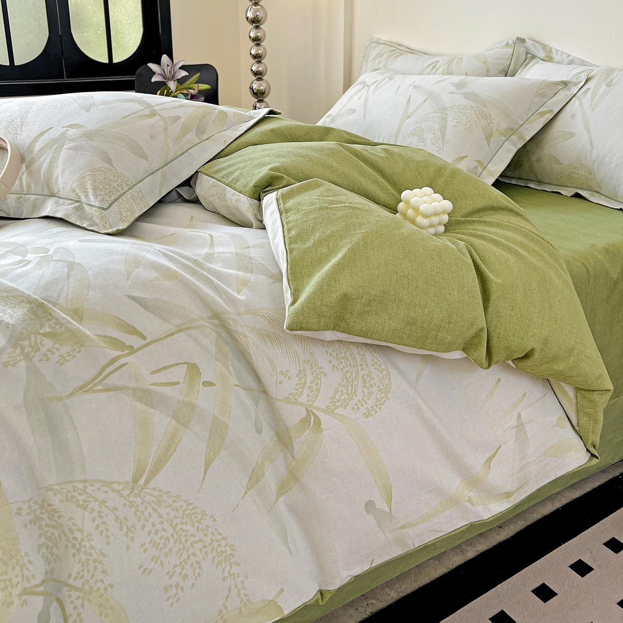 91家纺网 家纺一手货源 找家纺 亿梵家居 2026新款全棉纯棉磨毛四件套 半城烟沙-绿