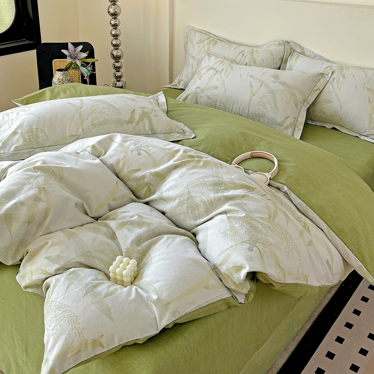 91家纺网 家纺一手货源 找家纺 亿梵家居 2026新款全棉纯棉磨毛四件套 半城烟沙-绿