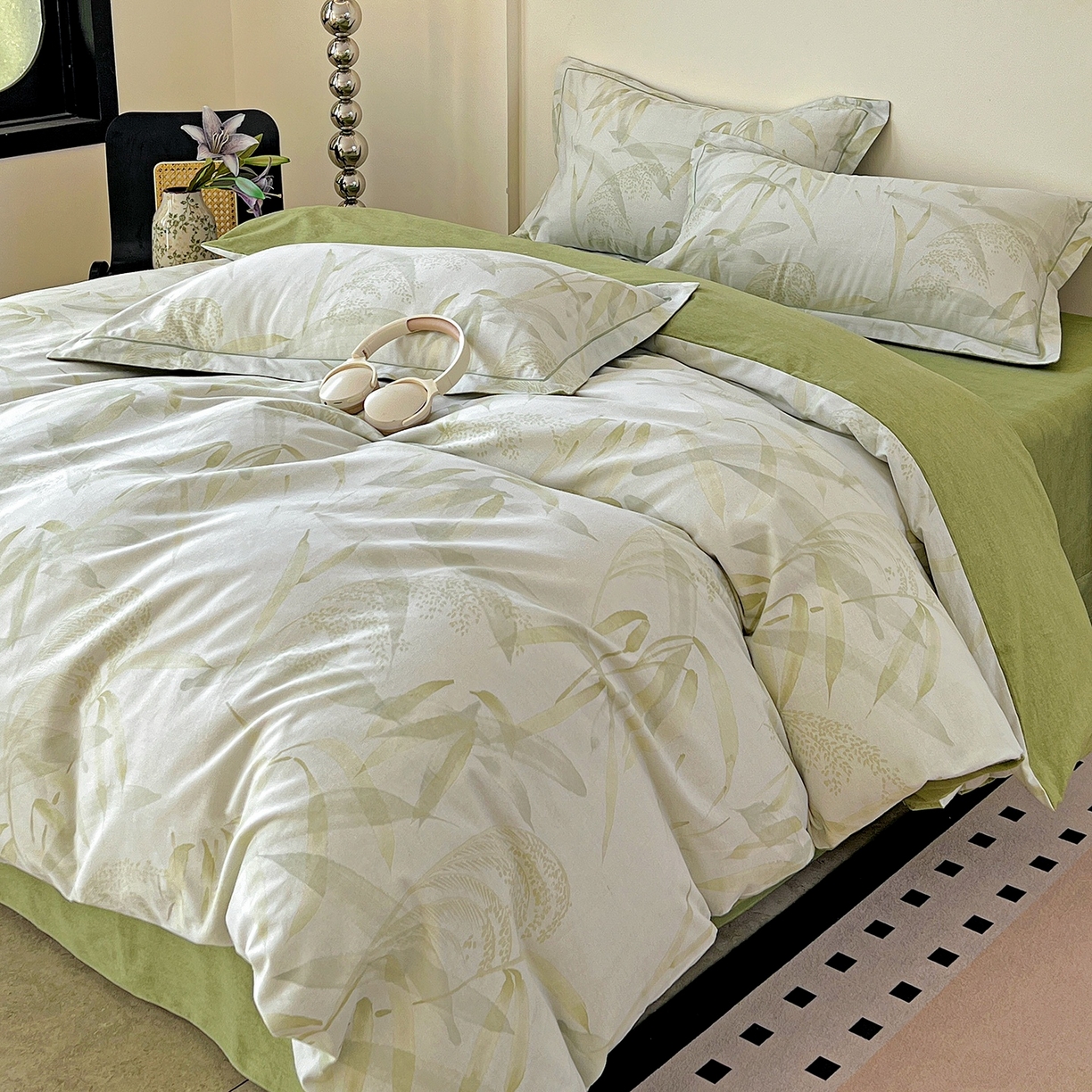 91家纺网 家纺一手货源 找家纺 亿梵家居 2026新款全棉纯棉磨毛四件套 半城烟沙-绿