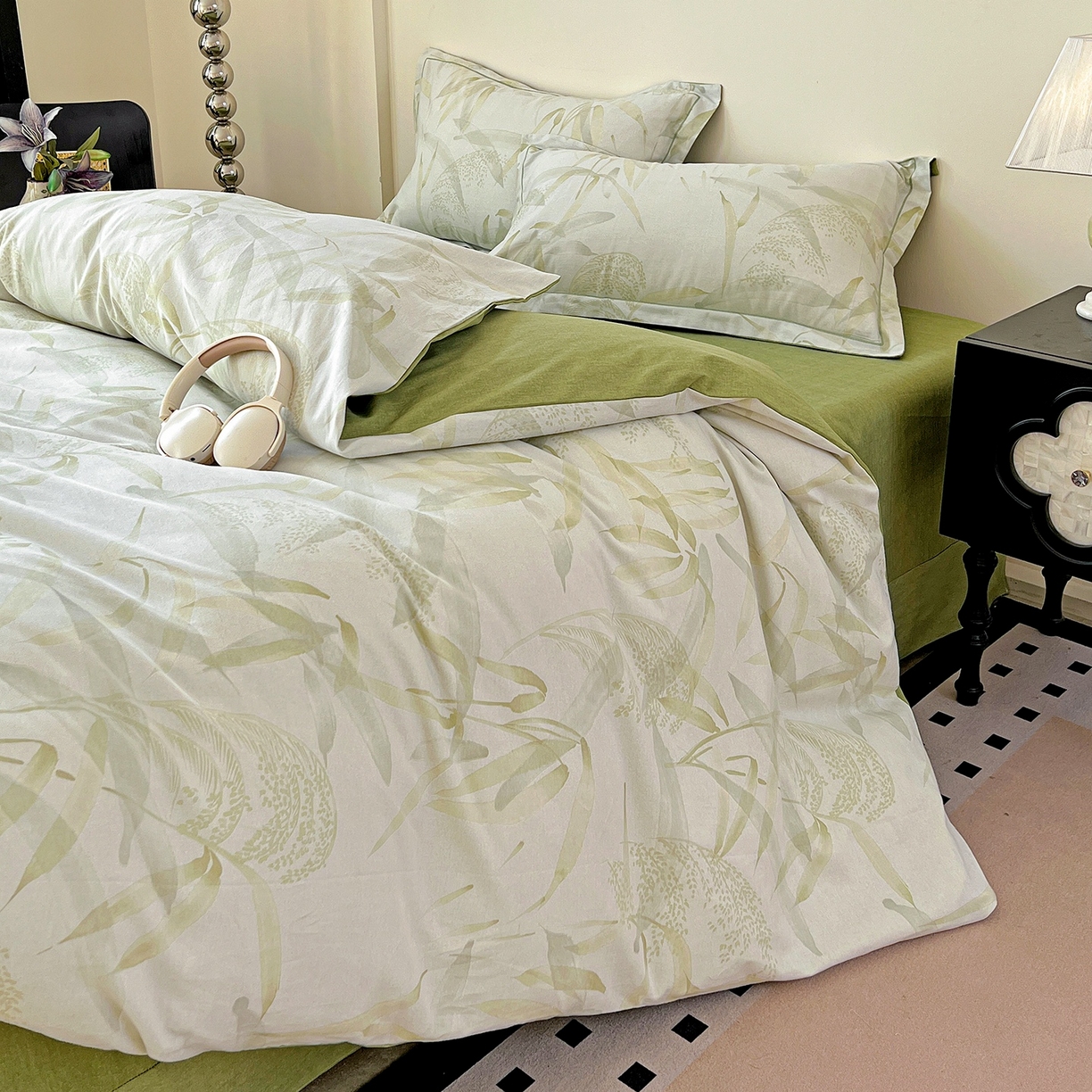 91家纺网 家纺一手货源 找家纺 亿梵家居 2026新款全棉纯棉磨毛四件套 半城烟沙-绿