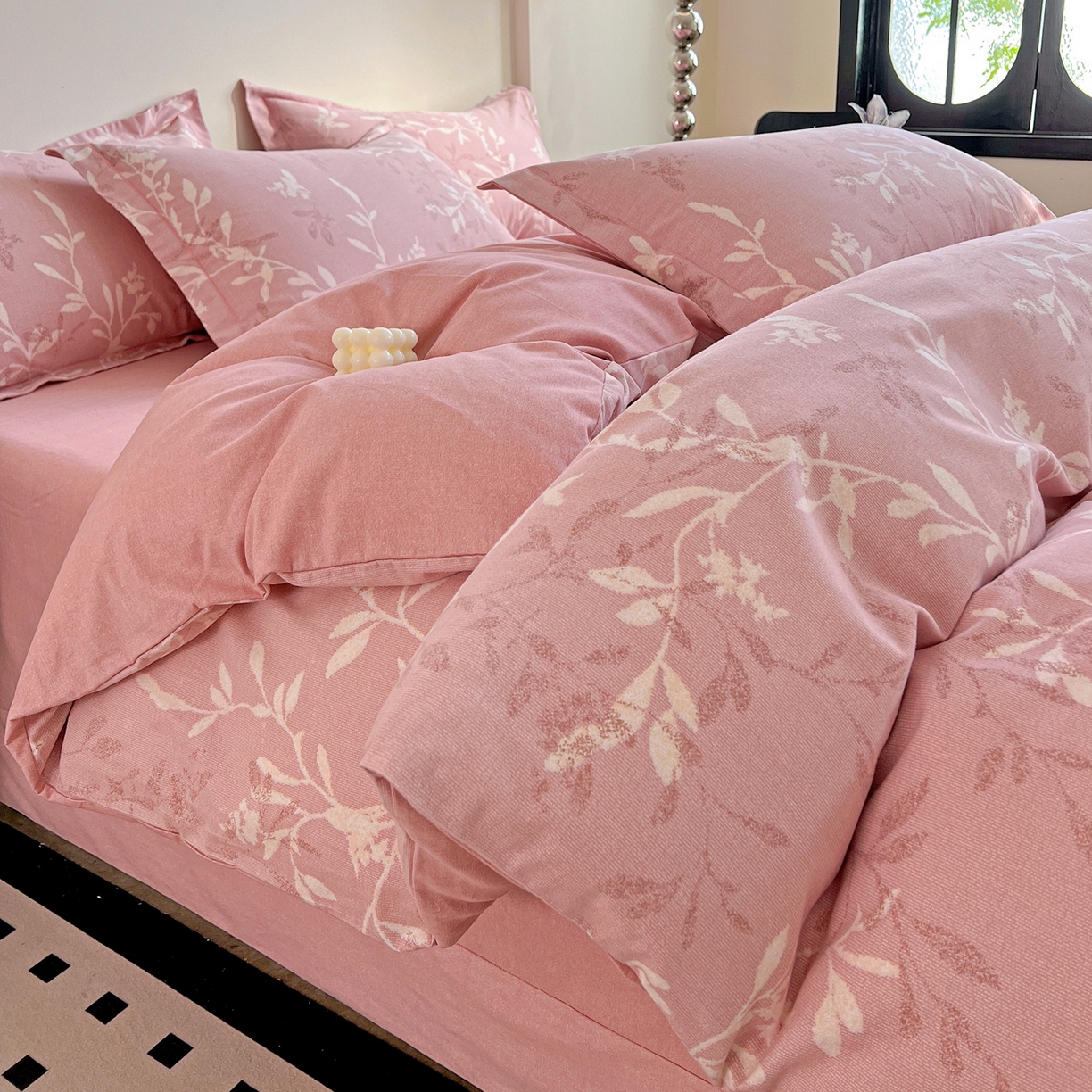 亿梵家居 2026新款全棉纯棉磨毛四件套 春和景明-粉