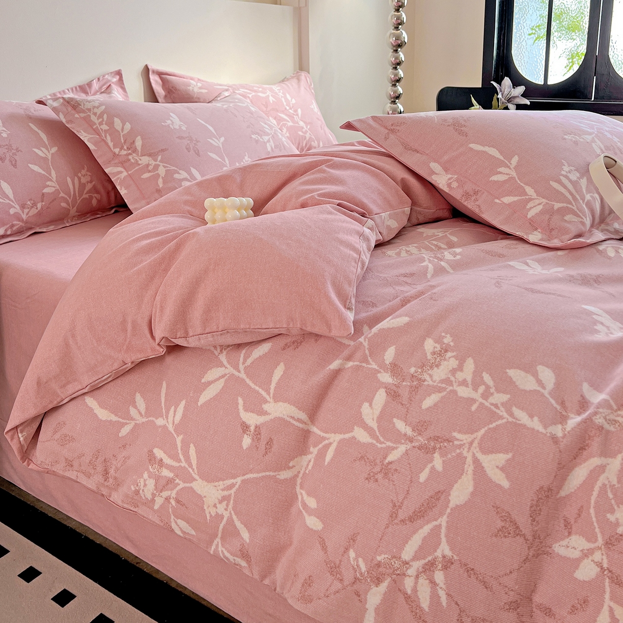 91家纺网 家纺一手货源 找家纺 亿梵家居 2026新款全棉纯棉磨毛四件套 春和景明-粉